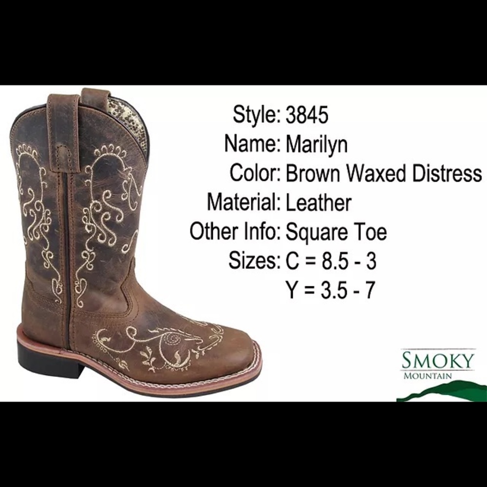 Girls size 12 Smokey Mountain Marilyn Cowgirl Boots